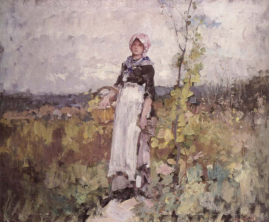 French peasant Woman in the Vineyard